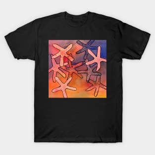 Colorful Starfishes Mixed Media Painting T-Shirt